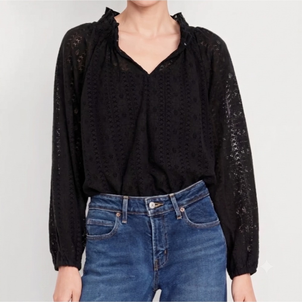Old Navy Black Sheer Lace Long Sleeve Blouse Top Womens Size Small Whimsygoth